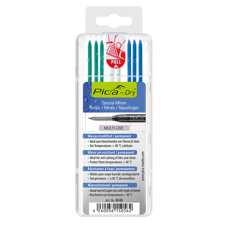 PICA_3030細長工程筆-防水筆芯_藍綠白(8入)-吊卡包裝(4040/SB)